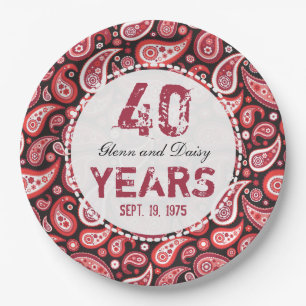 40th Ruby Wedding Anniversary Paisley Pattern Paper Plate