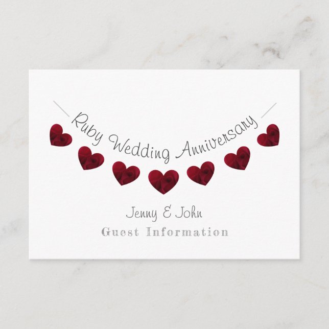 40th Ruby Wedding anniversary party/ guest details Enclosure Card (Front)