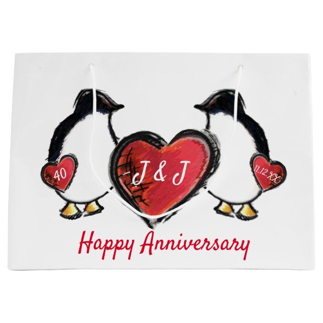 40th ruby wedding anniversary penguin large gift bag (Front)