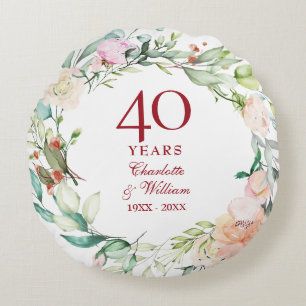 40th Ruby Wedding Anniversary Photo Country Floral Round Cushion