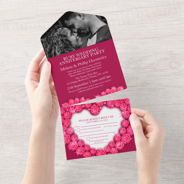 40th ruby wedding anniversary photo no envelope all in one invitation (Tearaway)
