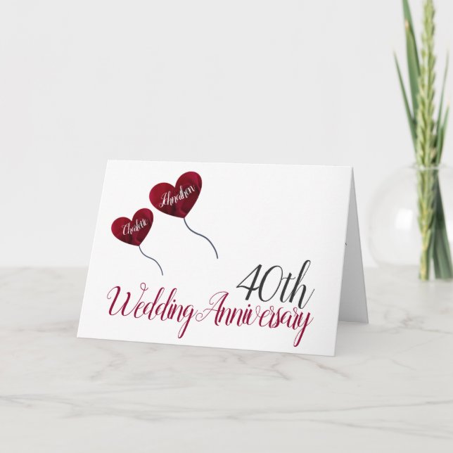 40th Ruby Wedding Anniversary red balloon  Card (Front)
