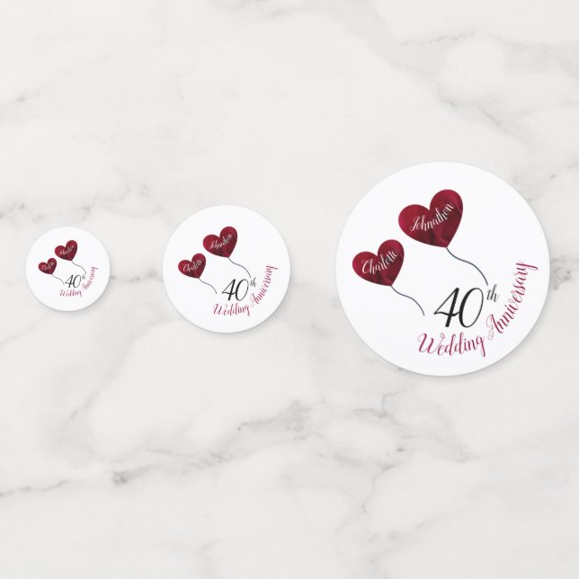 40th Ruby wedding anniversary red heart balloons Confetti (Fronts)