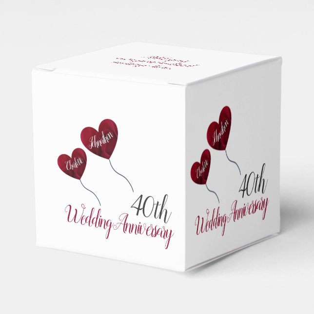 40th Ruby wedding anniversary red heart balloons Favour Box (Front Side)