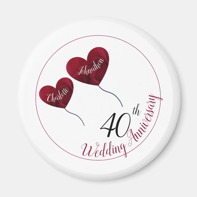 40th Ruby wedding anniversary red heart balloons Magnet (Front)