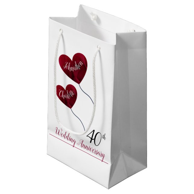40th Ruby wedding anniversary red heart balloons Small Gift Bag (Front Angled)