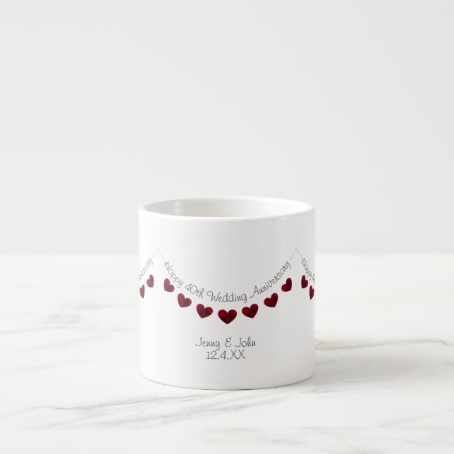 40th Ruby Wedding Anniversary red rose bunting Espresso Cup (Front)