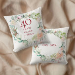 40th Ruby Wedding Anniversary Roses Garland  Cushion<br><div class="desc">Featuring a delicate watercolor floral garland,  this chic botanical 40th wedding anniversary keepsake pillow can be personalised with your special anniversary information in elegant ruby red text. Designed by Thisisnotme©</div>