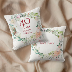 40th Ruby Wedding Anniversary Roses Garland  Cushion