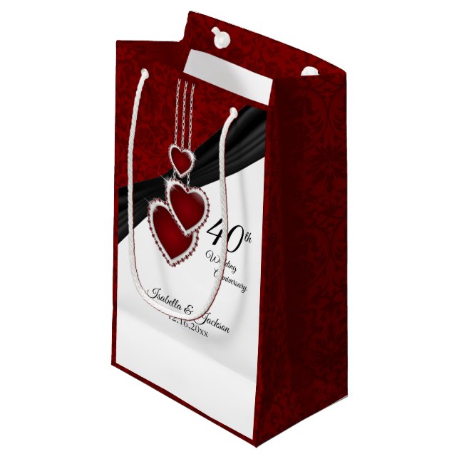 40th Ruby Wedding Anniversary - Small Gift Bag (Front Angled)
