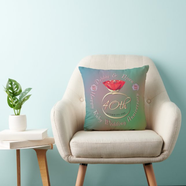 40th Ruby Wedding Anniversary Throw Pillow (Chair)