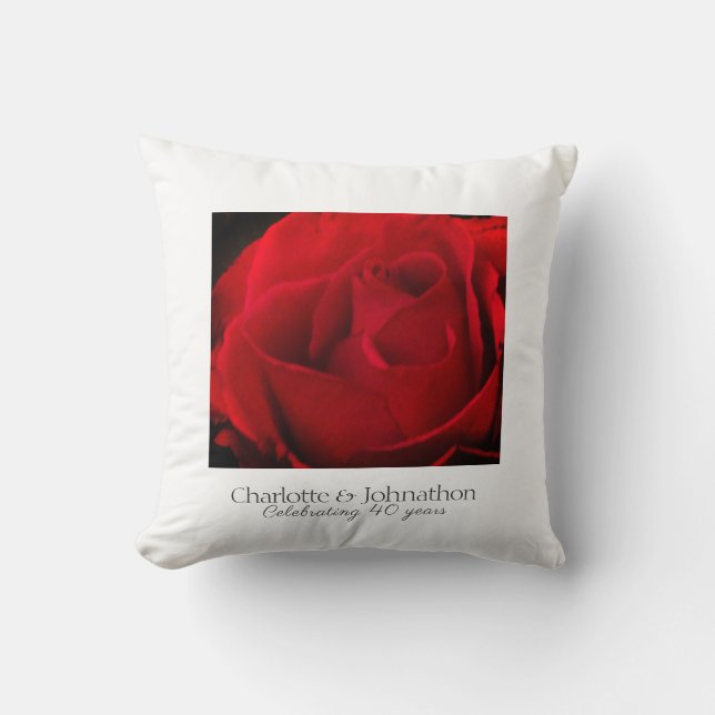40th Ruby Wedding Anniversary Traditional Red Rose Cushion (Front)
