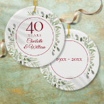 40th Ruby Wedding Anniversary Watercolor Greenery Ceramic Tree Decoration<br><div class="desc">Featuring delicate soft watercolor leaves,  this chic botanical 40th wedding anniversary design can be personalised with your special forty-anniversary information in elegant ruby text. Designed by Thisisnotme©</div>