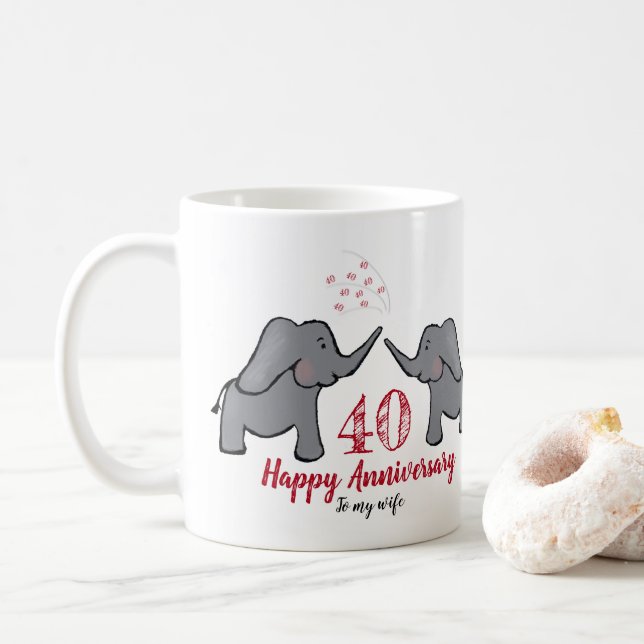 40th ruby wedding anniversary wife elephant coffee mug (With Donut)
