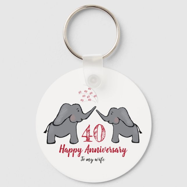 40th ruby wedding anniversary wife elephant key ring (Front)