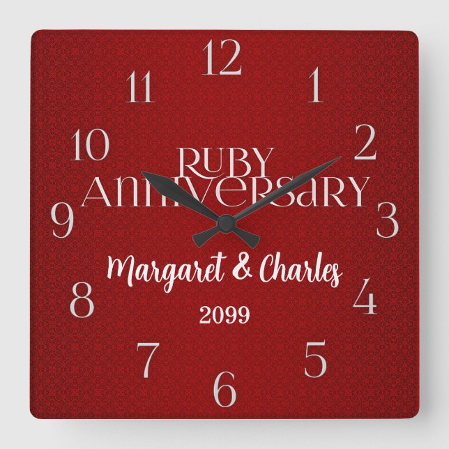 40th Ruby Wedding Annivsersary Name Square Wall Clock (Front)