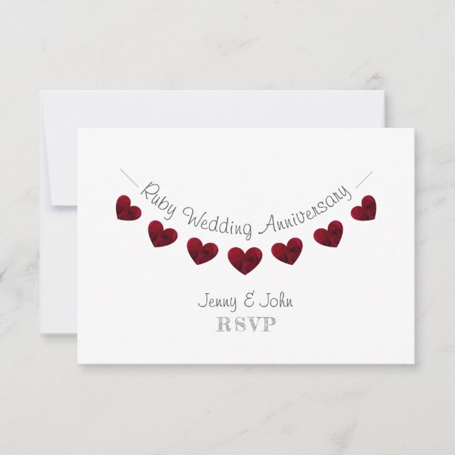 40th ruby wedding heart anniversary RSVP card (Front)