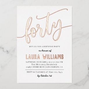 40th Script Word Birthday Foil Invitation