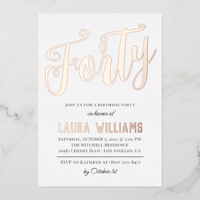 40th Script Word Birthday Foil Invitation (Front)