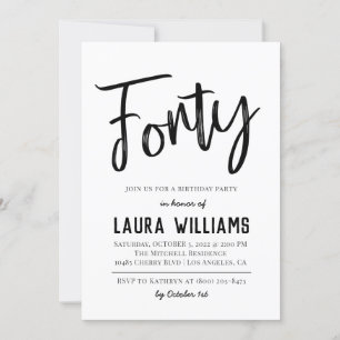 40th Script Word Birthday Invitation