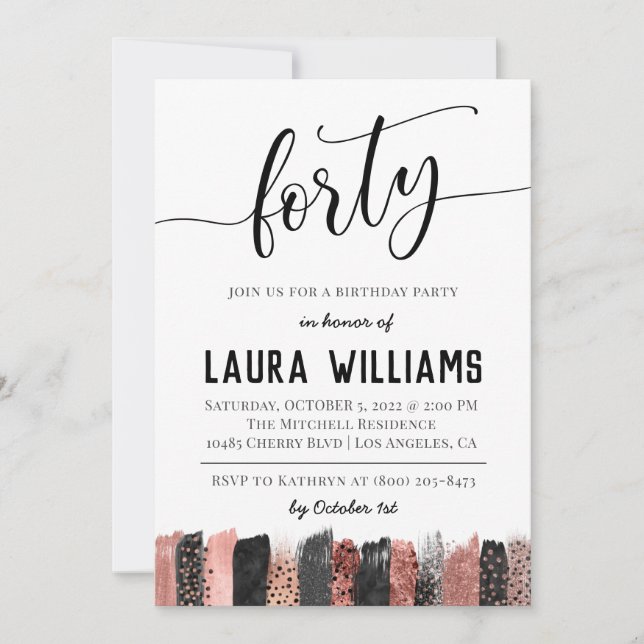 40th Script Word Birthday Invitation (Front)