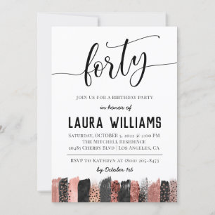 40th Script Word Birthday Invitation