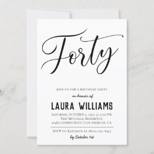 40th Script Word Birthday Invitation