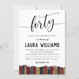 40th Script Word Birthday Invitation