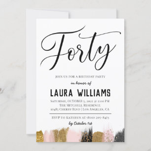 40th Script Word Birthday Invitation