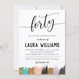 40th Script Word Birthday Invitation
