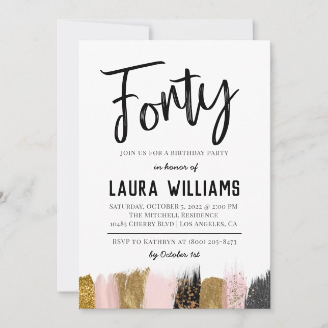 40th Script Word Birthday Invitation (Front)