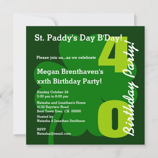 40th ST PATRICK Birthday Party Shamrock A02 Invitation (Front)