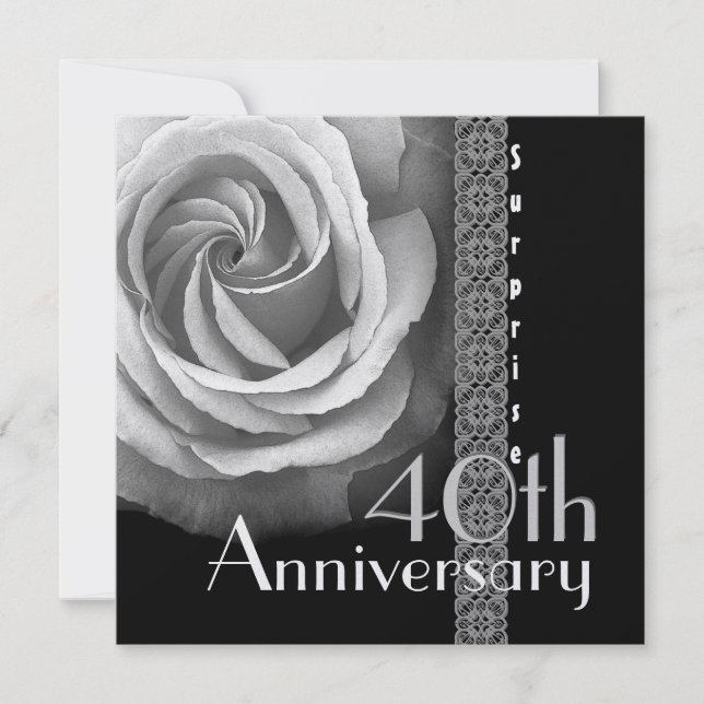 40th SURPRISE Anniversary Invitation - SILVER Rose (Front)