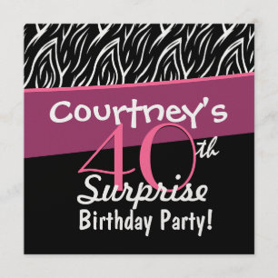 40th Surprise Birthday Black White Zebra Flames Invitation