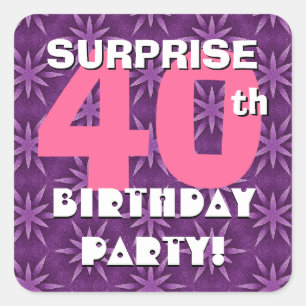 40th SURPRISE Birthday Fireworks Pink and Purple Square Sticker