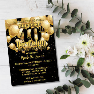 40th Surprise Birthday Invitation, Golden Birthday Invitation