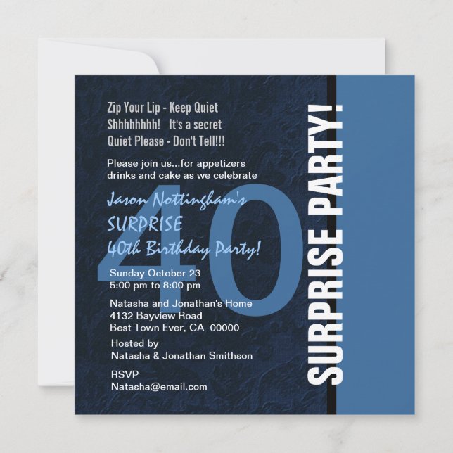 40th SURPRISE Birthday Modern Blue S592 Invitation (Front)