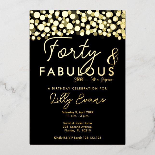 40th surprise birthday party invitation elegant  (Front)