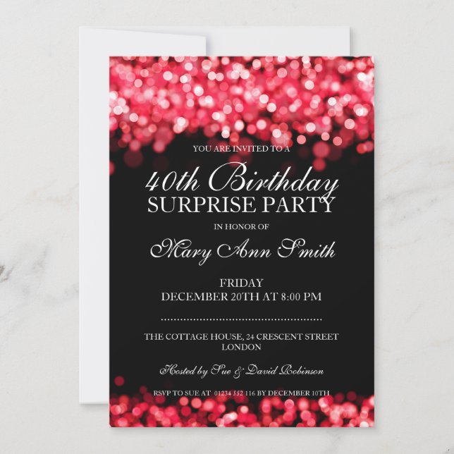 40th Surprise Birthday Party Red Lights Invitation (Front)