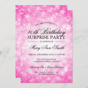 40th Surprise Birthday Pink Winter Wonderland Invitation