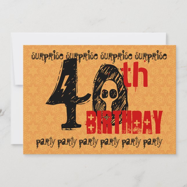 40th SURPRISE Birthday Red Gold Black Stars S301 Invitation (Front)