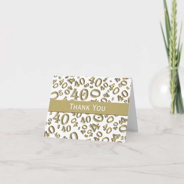 40th "Thank you!" Gold Random Number Pattern Thank You Card (Front)