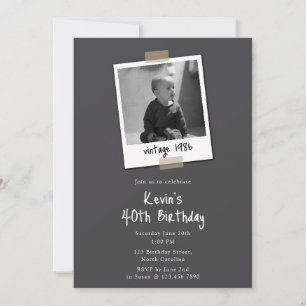 40th Vintage Birthday Photo 80's 1980's Invitation