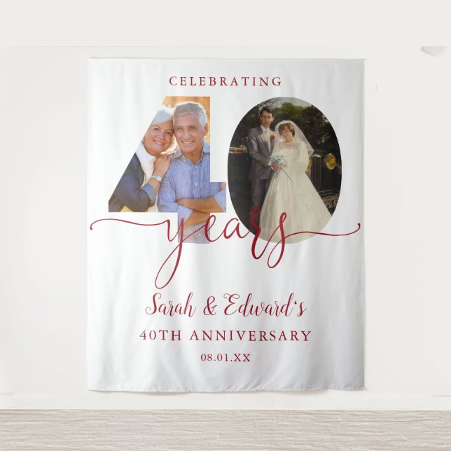 40th Wedding Anniversary 2 Photo Backdrop Tapestry (Front)
