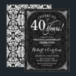 40th Wedding Anniversary - Black White Damask Invitation<br><div class="desc">Golden 40th Wedding Anniversary Invitation.
Elegant vintage black and white design with damask pattern. Features script font. Cheers to 40 years! Can be personalized into any year of marriage! Message me if you need further customization.</div>