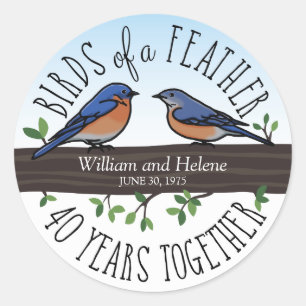 40th Wedding Anniversary, Bluebirds of a Feather Classic Round Sticker