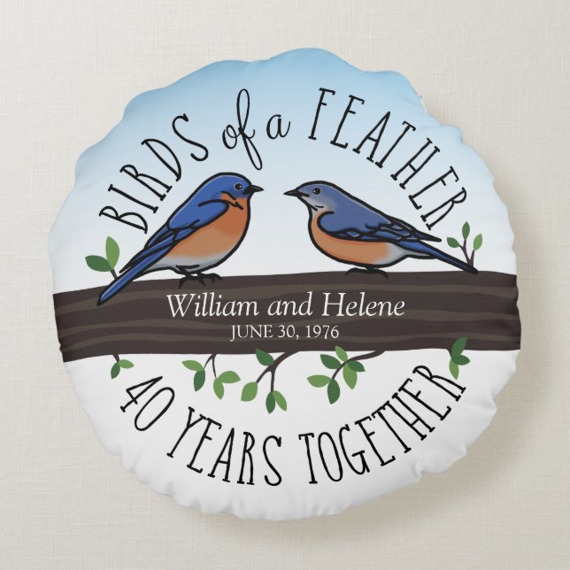 40th Wedding Anniversary, Bluebirds of a Feather Round Cushion (Back)