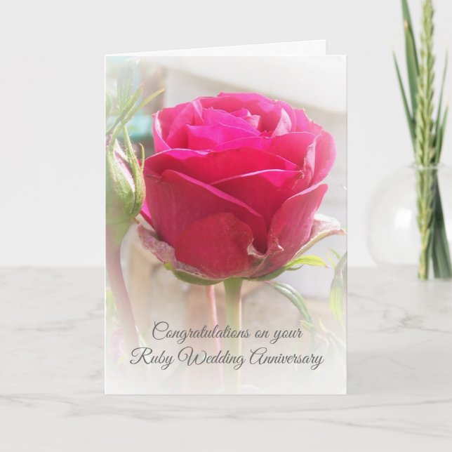 40th Wedding Anniversary Card Pink Rose (Front)