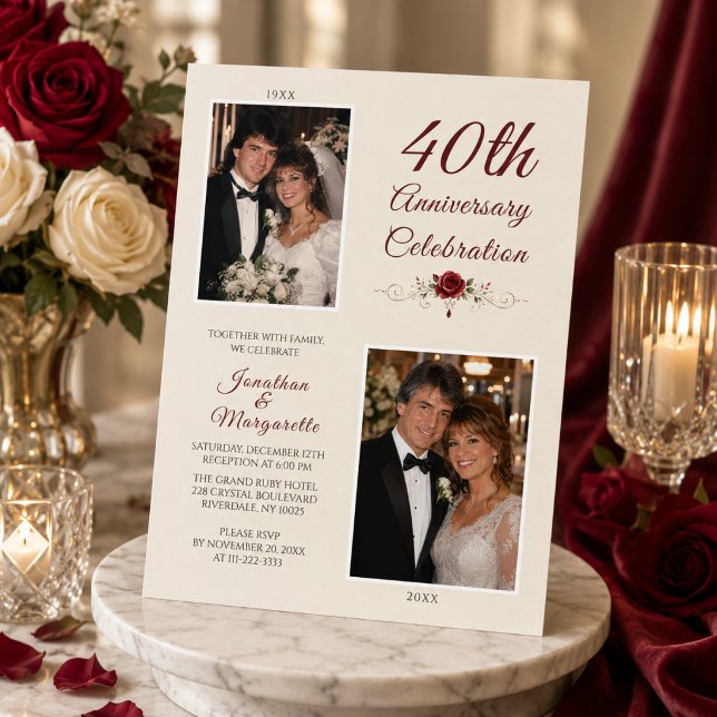 40th Wedding Anniversary Celebration Photo Invitation (Elegant photo anniversary invitation.)
