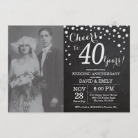 40th Wedding Anniversary Chalkboard Black Silver